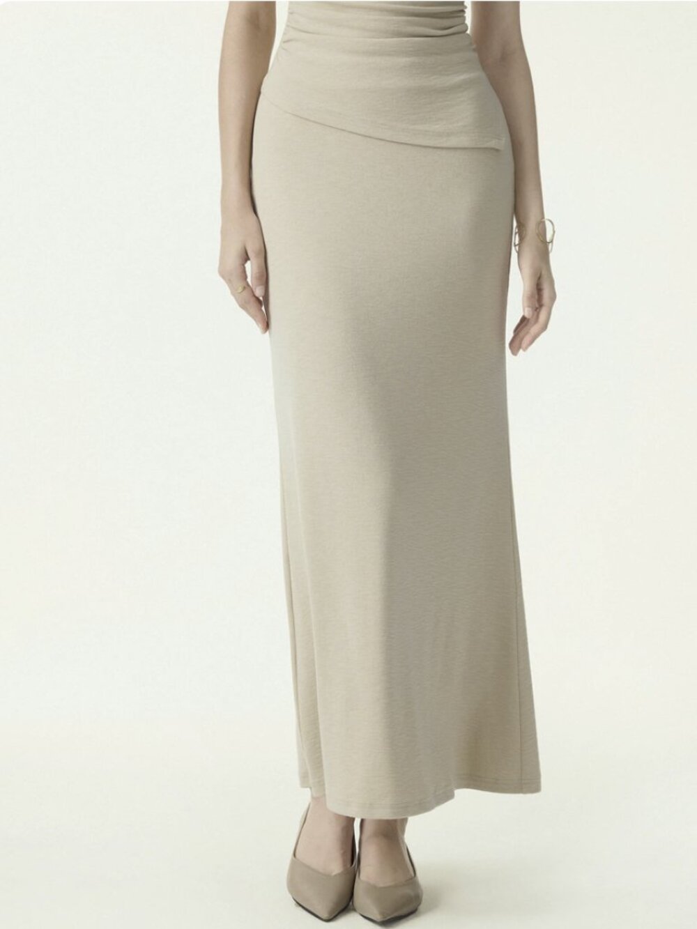 OGL Beige Smooth Drapey Mermaid Flare Maxi Skirt XS